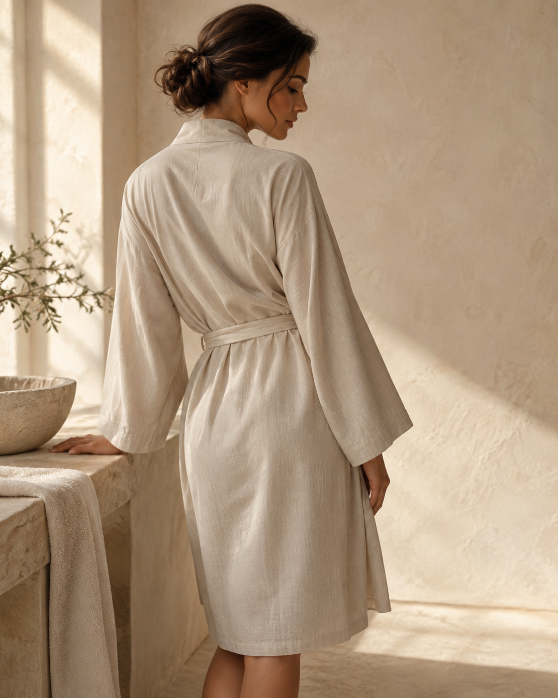 Guest wearing an unbranded robe in a Kissing Light spa setting
